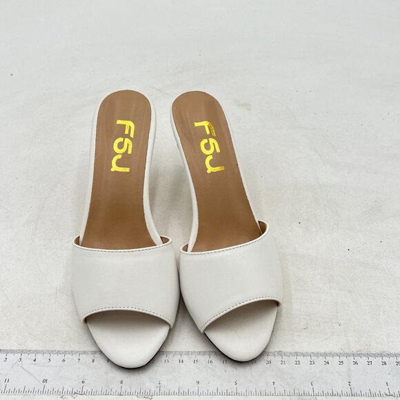 FSJ White Peep Toe Mule Sandals Stiletto High Heels Party Evening Shoe - Picture 3 of 8